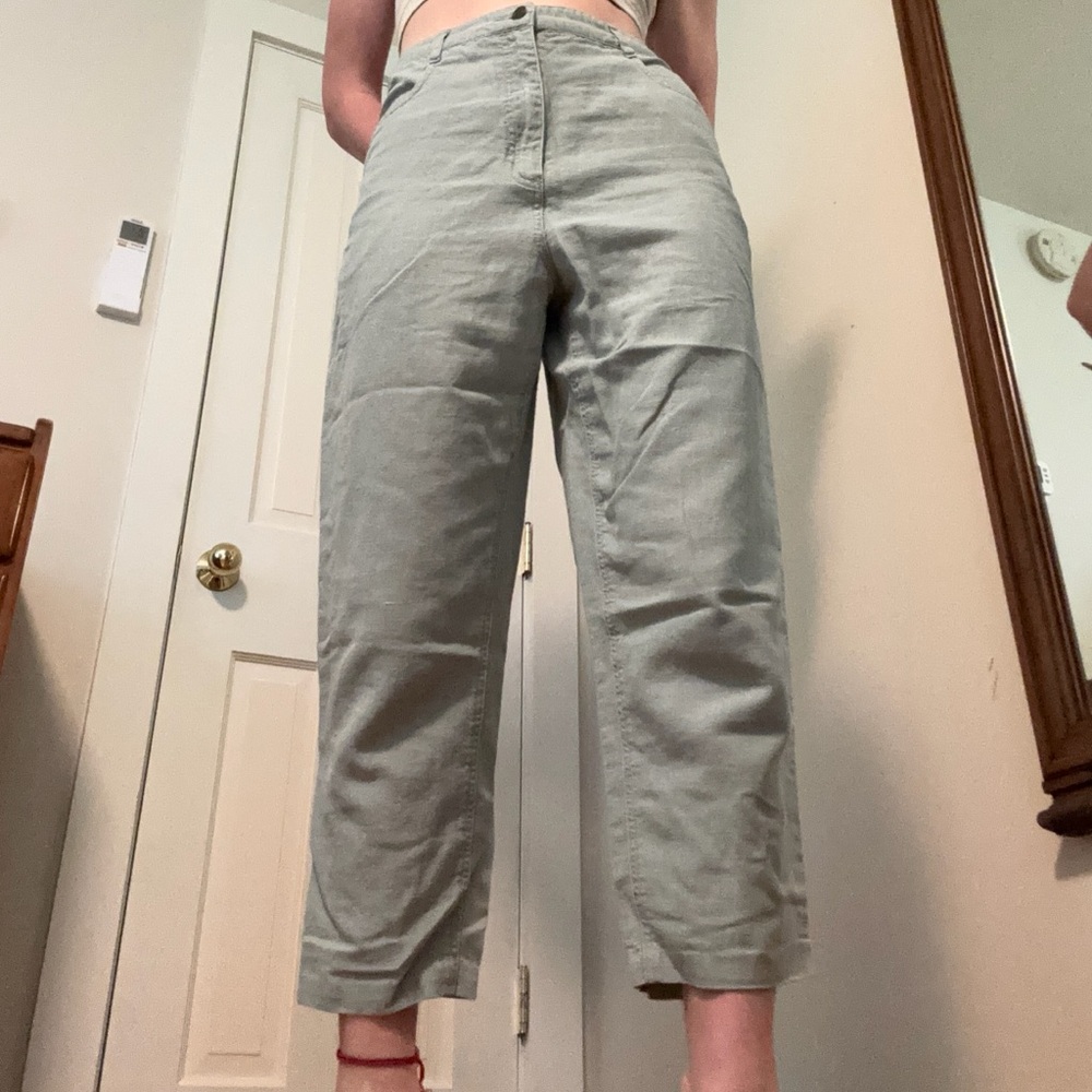 Talbots Petite Linen-Cotton Pants in Light Sage Green